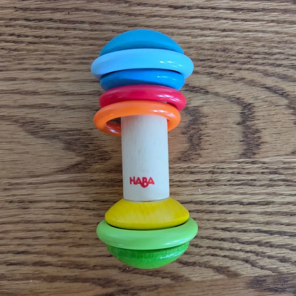 HABA Germany Wooden Rainmaker Grasping Toy & Multi-Color Shaker Egg Rattle Set